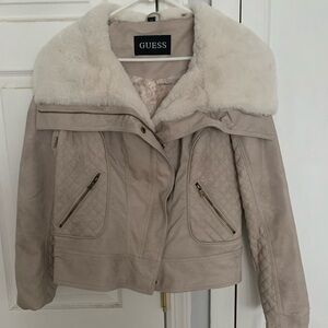 Brand new Guess leather jacket worth faux fur collar. Original price $180. Large